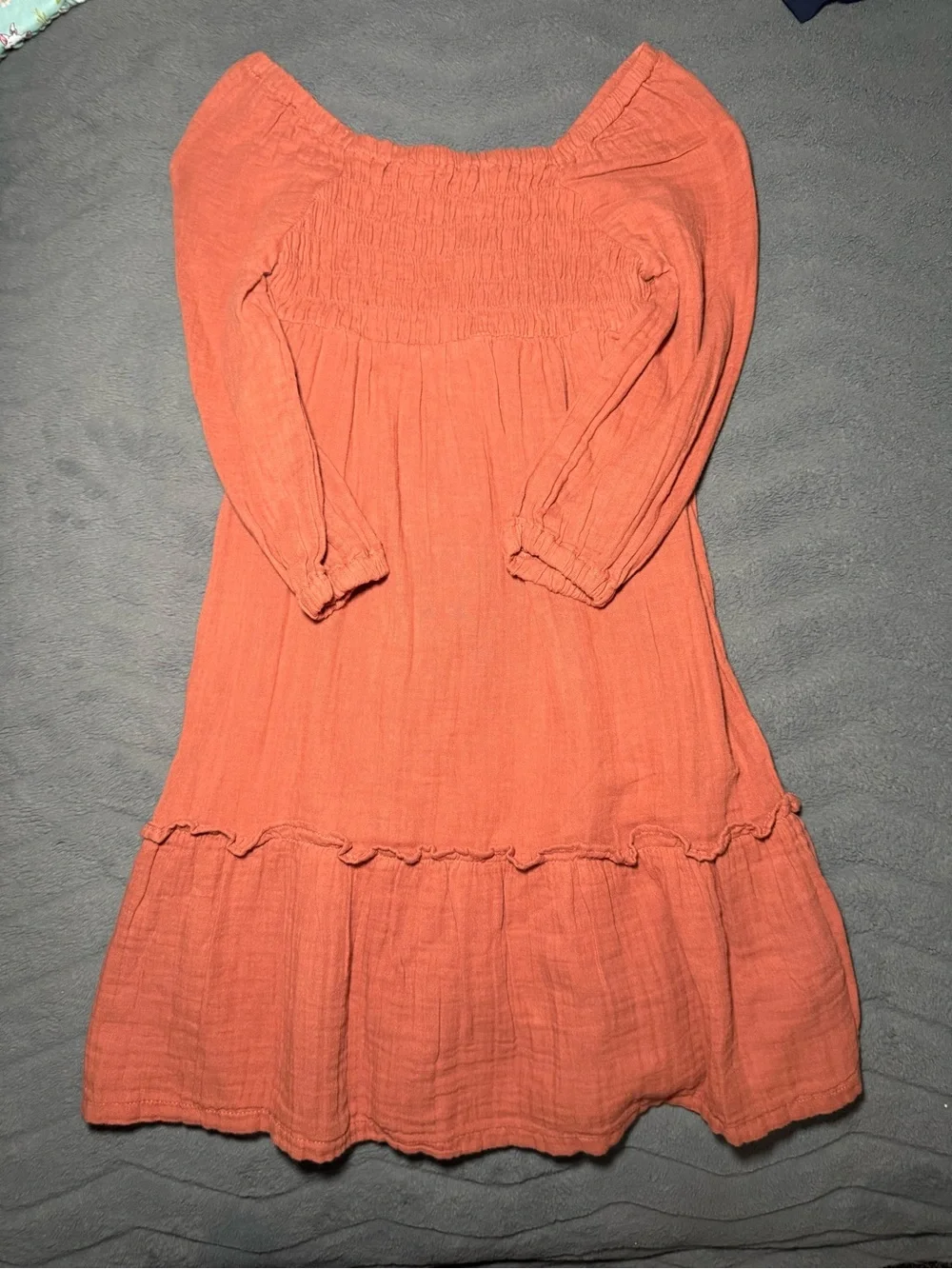 Old Navy Girls Coral Orange Long Sleeve Peasant Dress